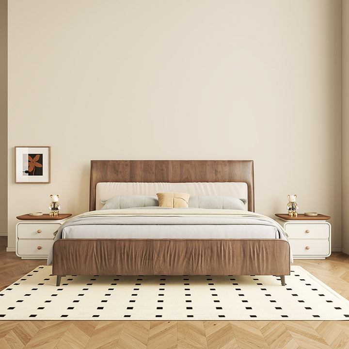 Modern Minimalist Solid Wood &amp; Plywood Faux Leather Square Nightstand 2-Drawer For Bedroom
