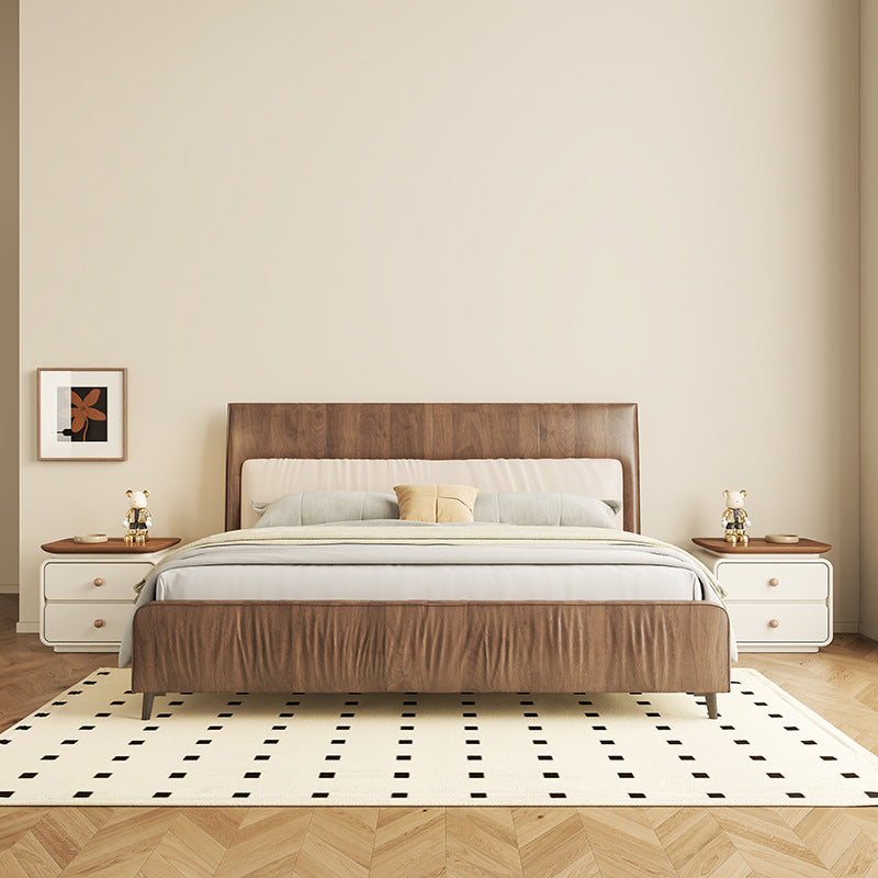 Modern Minimalist Wood Faux Leather Square Nightstand 2-Drawer For Bedroom