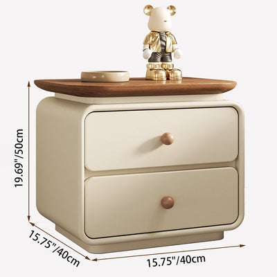 Modern Minimalist Wood Faux Leather Square Nightstand 2-Drawer For Bedroom