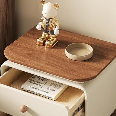 Modern Minimalist Wood Faux Leather Square Nightstand 2-Drawer For Bedroom