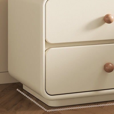 Modern Minimalist Wood Faux Leather Square Nightstand 2-Drawer For Bedroom