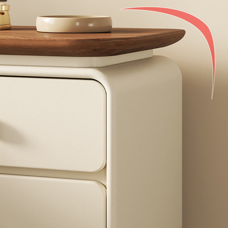 Modern Minimalist Wood Faux Leather Square Nightstand 2-Drawer For Bedroom