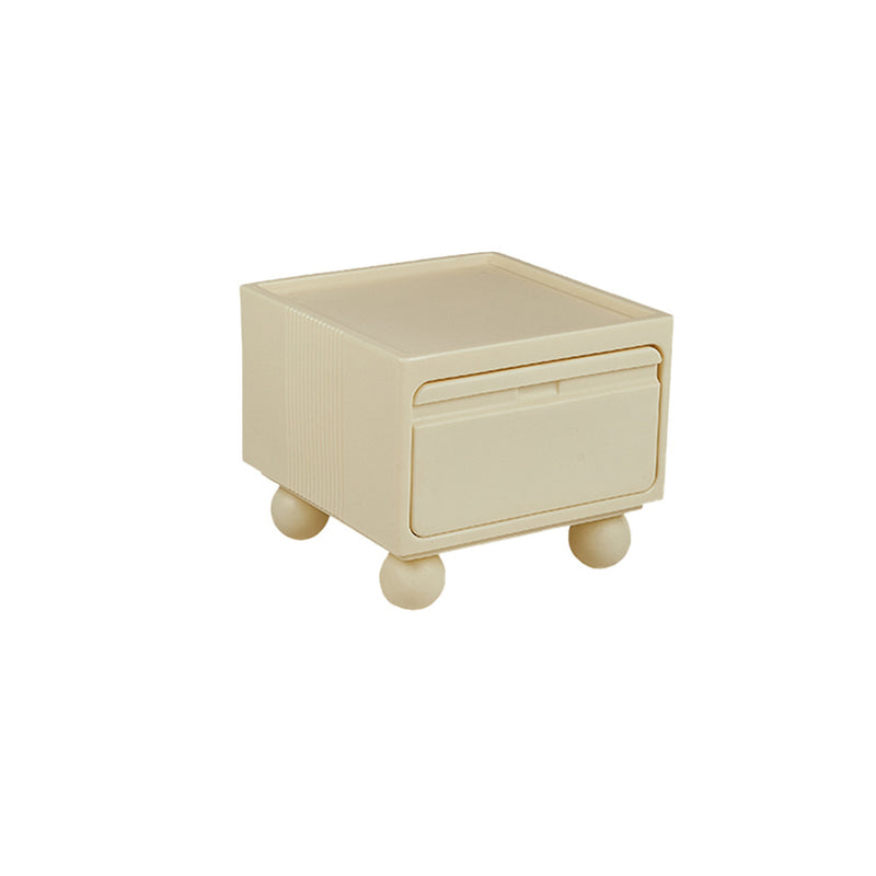 Contemporary Scandinavian PE ABS Square Nightstand 1-Drawer For Bedroom