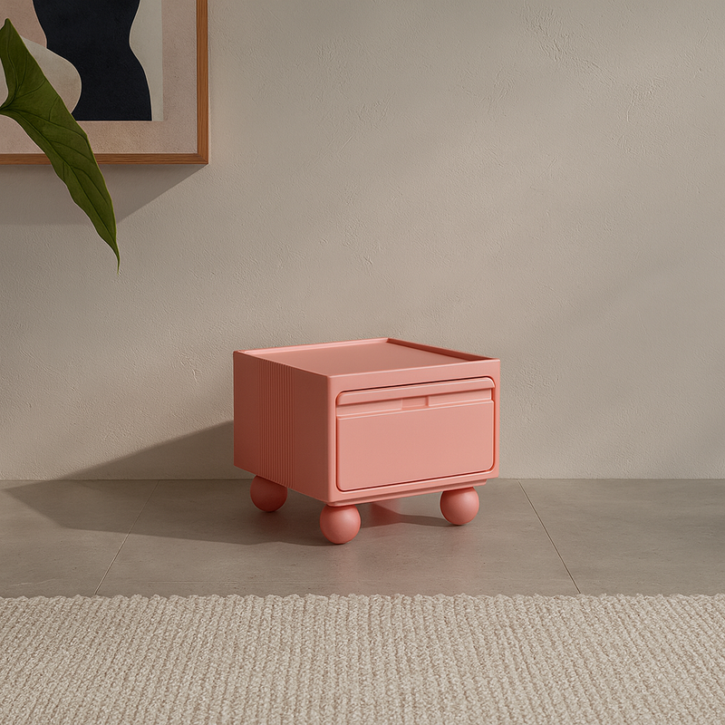Contemporary Scandinavian PE ABS Square Nightstand 1-Drawer For Bedroom