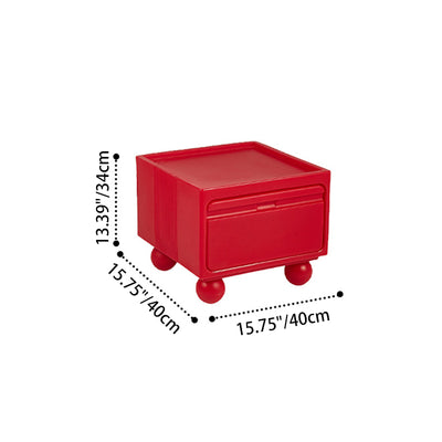 Contemporary Scandinavian PE ABS Square Nightstand 1-Drawer For Bedroom