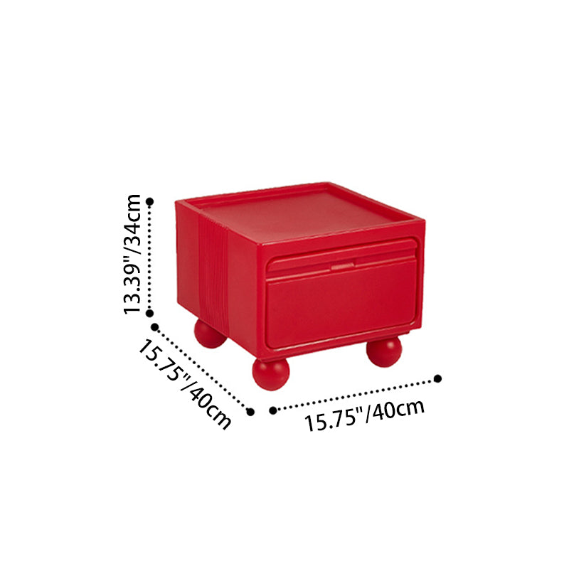 Contemporary Scandinavian PE ABS Square Nightstand 1-Drawer For Bedroom
