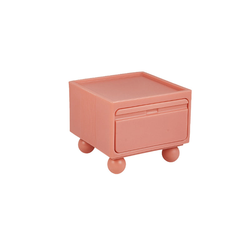 Contemporary Scandinavian PE ABS Square Nightstand 1-Drawer For Bedroom
