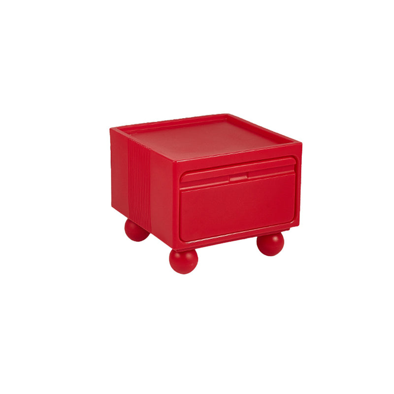 Contemporary Scandinavian PE ABS Square Nightstand 1-Drawer For Bedroom