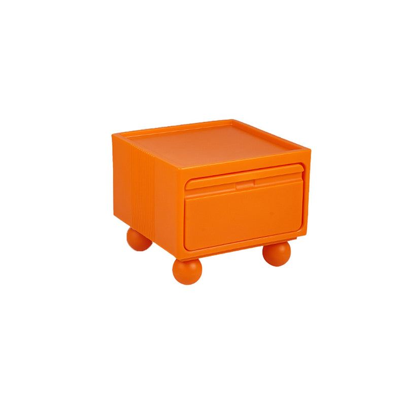Contemporary Scandinavian PE ABS Square Nightstand 1-Drawer For Bedroom