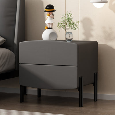 Modern Minimalist Wood Microfiber Leather Iron Square Nightstand 2-Drawer For Bedroom