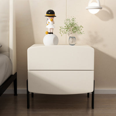 Modern Minimalist Wood Microfiber Leather Iron Square Nightstand 2-Drawer For Bedroom