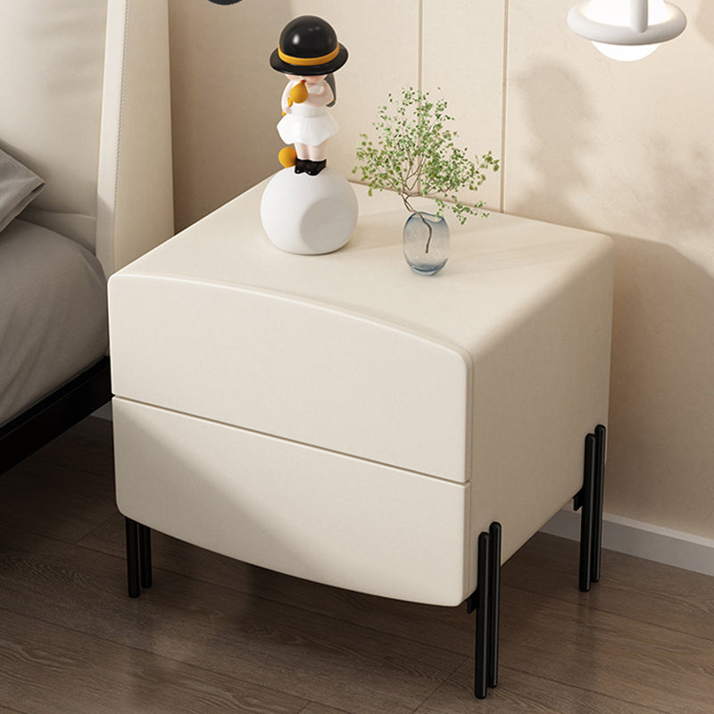 Modern Minimalist Wood Microfiber Leather Iron Square Nightstand 2-Drawer For Bedroom