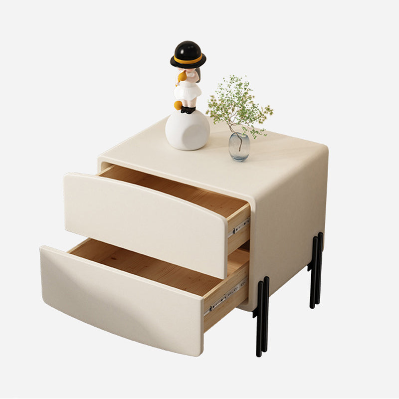 Modern Minimalist Wood Microfiber Leather Iron Square Nightstand 2-Drawer For Bedroom