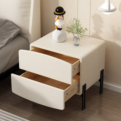Modern Minimalist Wood Microfiber Leather Iron Square Nightstand 2-Drawer For Bedroom
