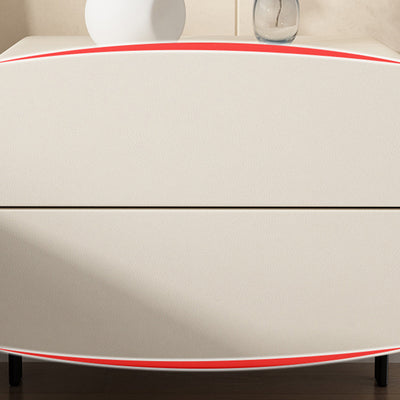 Modern Minimalist Wood Microfiber Leather Iron Square Nightstand 2-Drawer For Bedroom