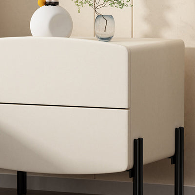 Modern Minimalist Wood Microfiber Leather Iron Square Nightstand 2-Drawer For Bedroom