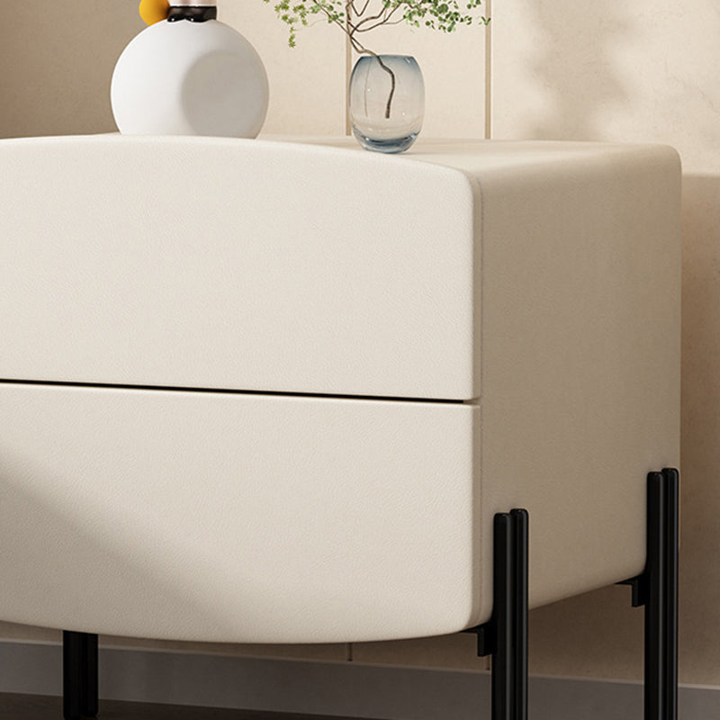 Modern Minimalist Wood Microfiber Leather Iron Square Nightstand 2-Drawer For Bedroom