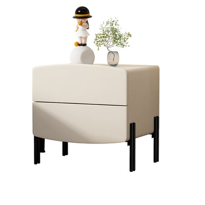 Modern Minimalist Wood Microfiber Leather Iron Square Nightstand 2-Drawer For Bedroom