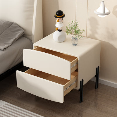 Modern Minimalist Wood Microfiber Leather Iron Square Nightstand 2-Drawer For Bedroom