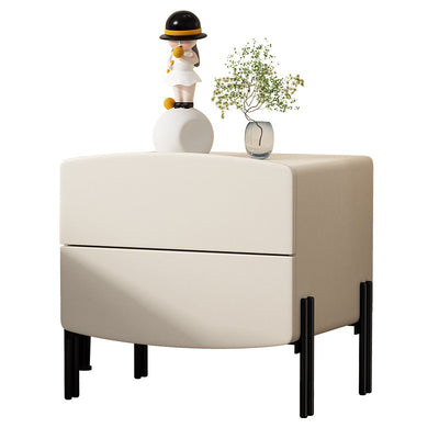 Modern Minimalist Wood Microfiber Leather Iron Square Nightstand 2-Drawer For Bedroom