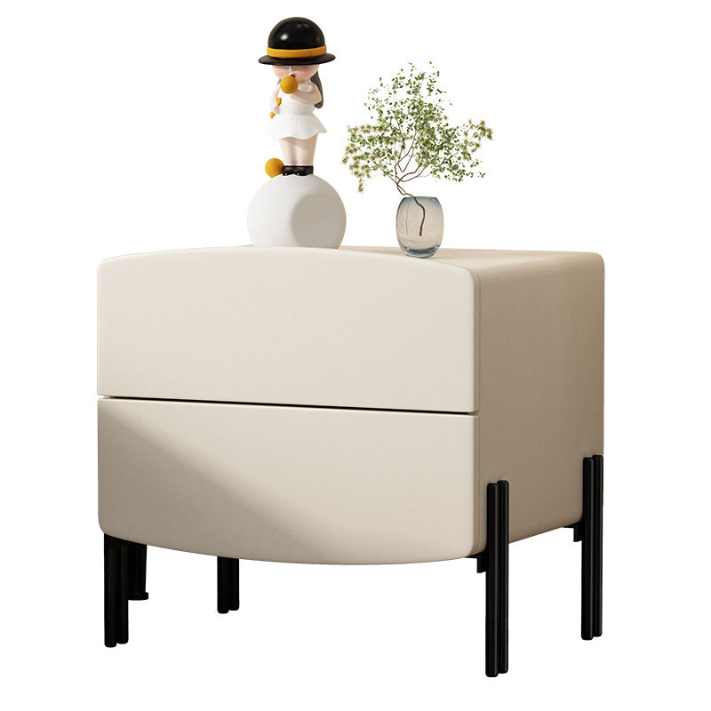 Modern Minimalist Wood Microfiber Leather Iron Square Nightstand 2-Drawer For Bedroom
