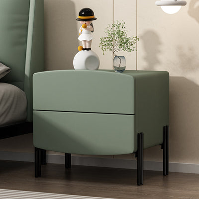Modern Minimalist Wood Microfiber Leather Iron Square Nightstand 2-Drawer For Bedroom