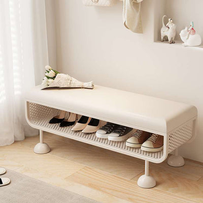 Modern Minimalist Iron Microfiber Leather Rectangular Shoe Bench 1-Tier For Entryways