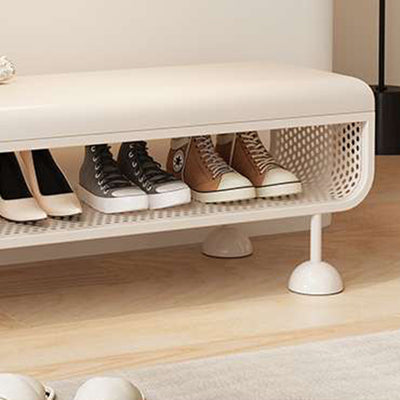 Modern Minimalist Iron Microfiber Leather Rectangular Shoe Bench 1-Tier For Entryways