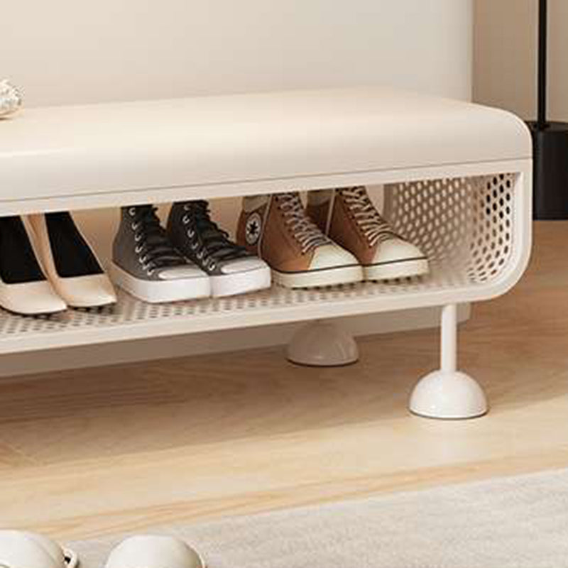 Modern Minimalist Iron Microfiber Leather Rectangular Shoe Bench 1-Tier For Entryways