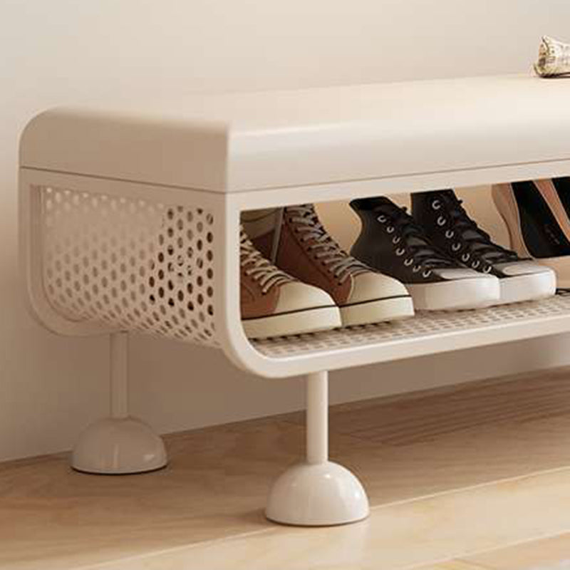 Modern Minimalist Iron Microfiber Leather Rectangular Shoe Bench 1-Tier For Entryways
