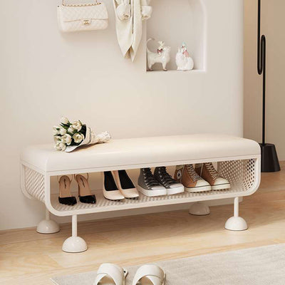 Modern Minimalist Iron Microfiber Leather Rectangular Shoe Bench 1-Tier For Entryways