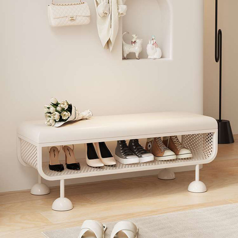 Modern Minimalist Iron Microfiber Leather Rectangular Shoe Bench 1-Tier For Entryways