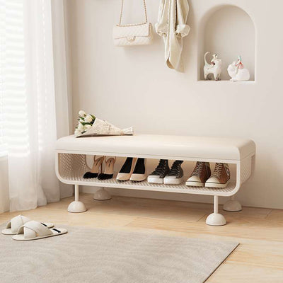 Modern Minimalist Iron Microfiber Leather Rectangular Shoe Bench 1-Tier For Entryways