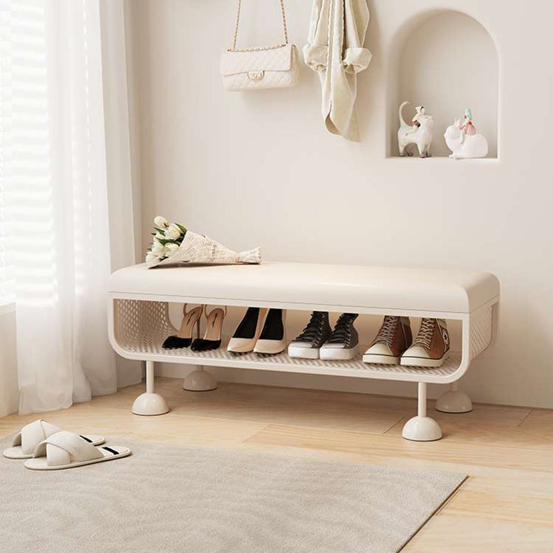 Modern Minimalist Iron Microfiber Leather Rectangular Shoe Bench 1-Tier For Entryways