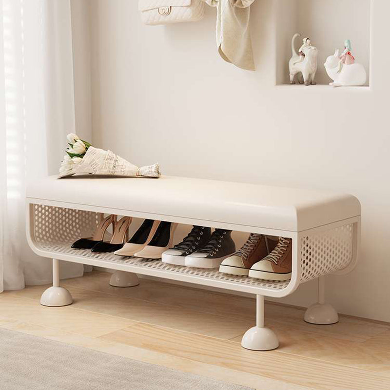 Modern Minimalist Iron Microfiber Leather Rectangular Shoe Bench 1-Tier For Entryways
