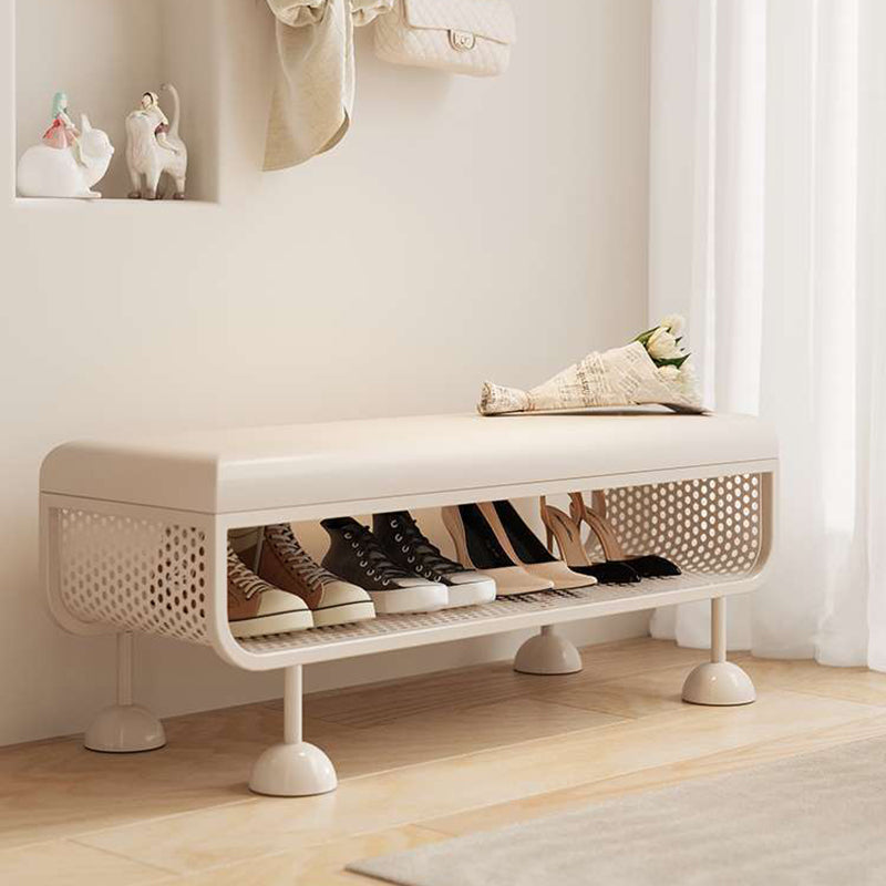 Modern Minimalist Iron Microfiber Leather Rectangular Shoe Bench 1-Tier For Entryways