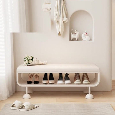 Modern Minimalist Iron Microfiber Leather Rectangular Shoe Bench 1-Tier For Entryways