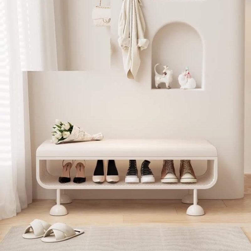 Modern Minimalist Iron Microfiber Leather Rectangular Shoe Bench 1-Tier For Entryways