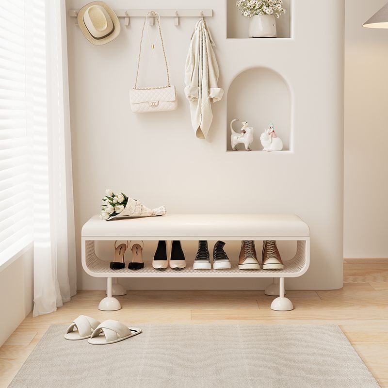 Modern Minimalist Iron Microfiber Leather Rectangular Shoe Bench 1-Tier For Entryways