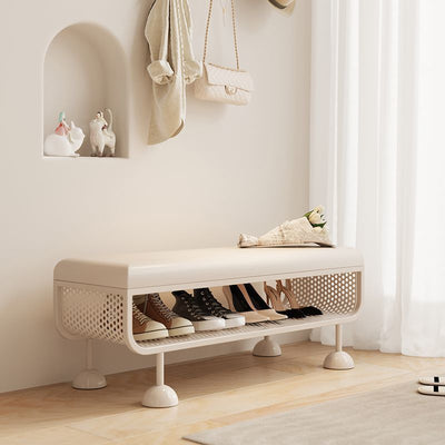 Modern Minimalist Iron Microfiber Leather Rectangular Shoe Bench 1-Tier For Entryways