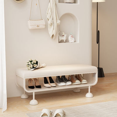 Modern Minimalist Iron Microfiber Leather Rectangular Shoe Bench 1-Tier For Entryways