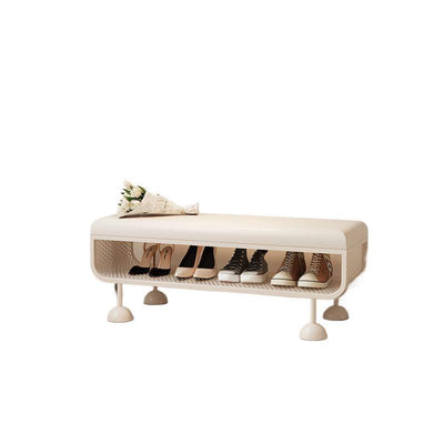 Modern Minimalist Iron Microfiber Leather Rectangular Shoe Bench 1-Tier For Entryways