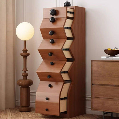 Contemporary Retro Wood Irregular Rectangle Storage Cabinet 5-Drawer For Living Room