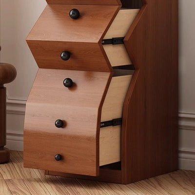 Contemporary Retro Wood Irregular Rectangle Storage Cabinet 5-Drawer For Living Room
