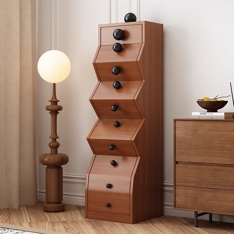Contemporary Retro Wood Irregular Rectangle Storage Cabinet 5-Drawer For Living Room