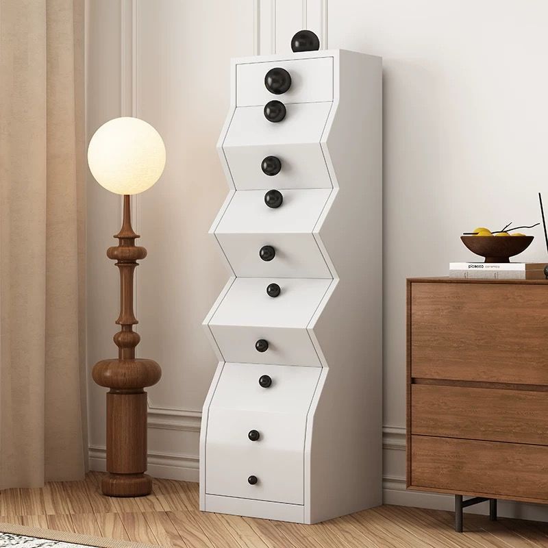 Contemporary Retro Wood Irregular Rectangle Storage Cabinet 5-Drawer For Living Room