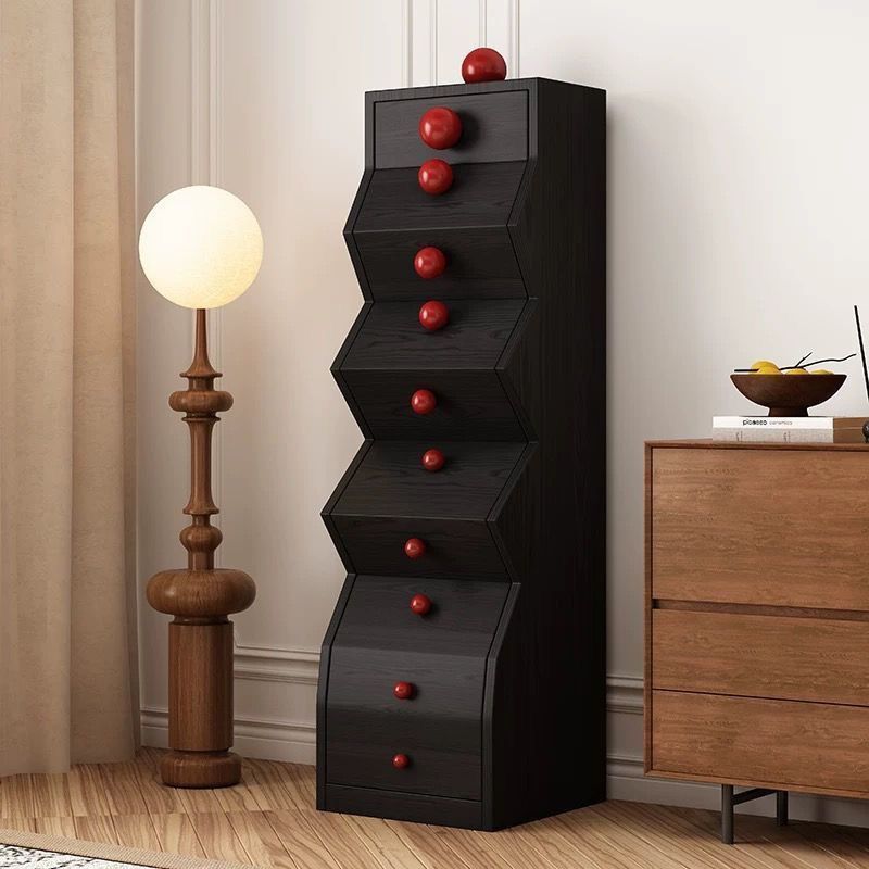 Contemporary Retro Wood Irregular Rectangle Storage Cabinet 5-Drawer For Living Room