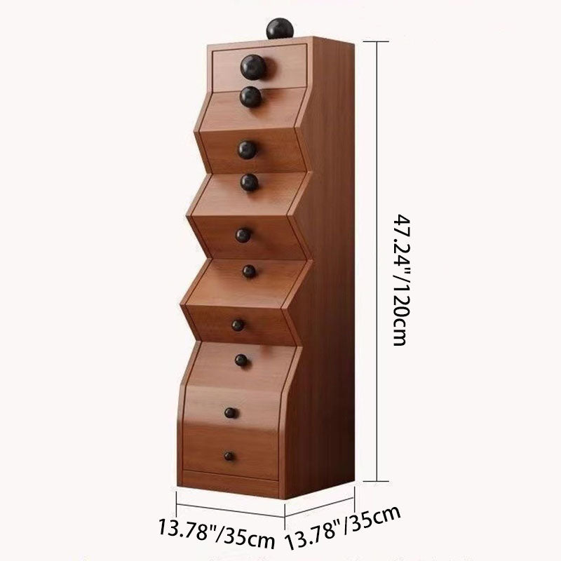 Contemporary Retro Wood Irregular Rectangle Storage Cabinet 5-Drawer For Living Room