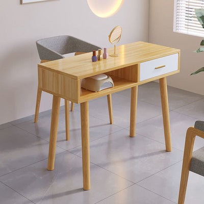 Modern Minimalist Wood Particle Board Rectangular Nail Desk 2-Cabinet For Bedroom