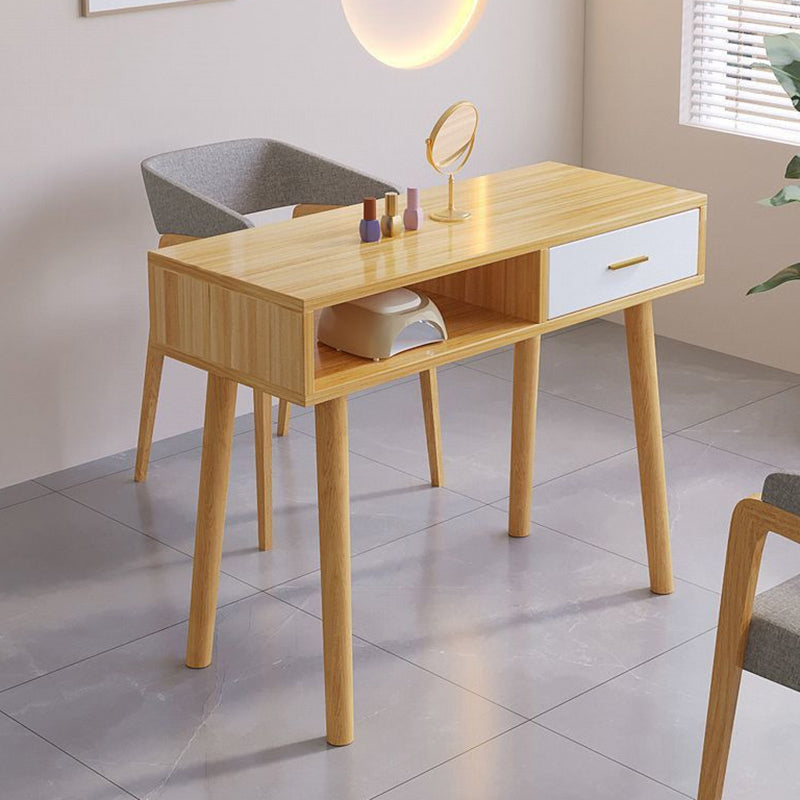 Modern Minimalist Wood Particle Board Rectangular Nail Desk 2-Cabinet For Bedroom